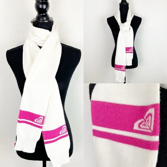 Roxy Womens Winter Scarf Long Spectator Game Layer Warm White Hot Pink - Picture 1 of 8